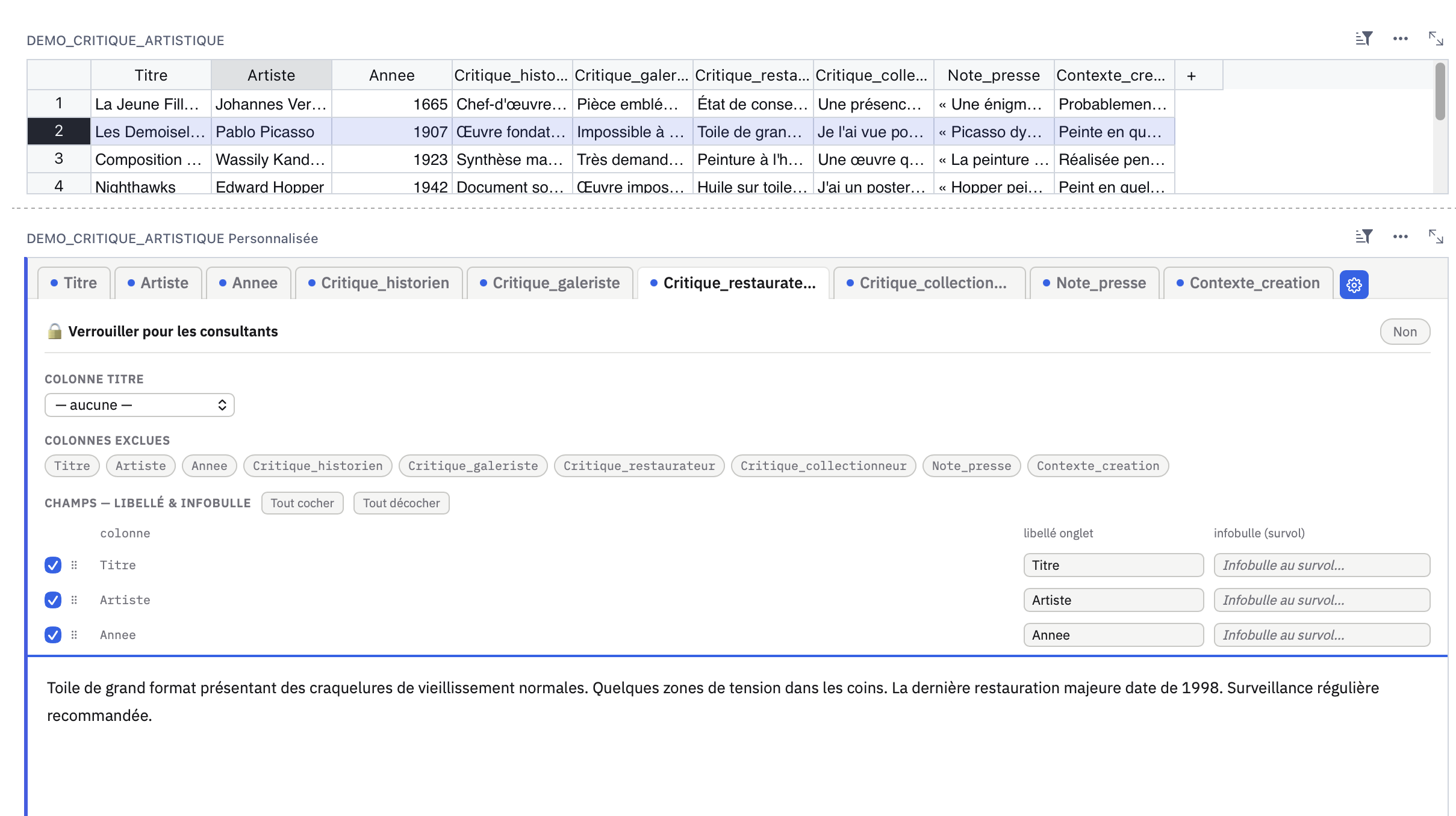 Panneau de réglages
